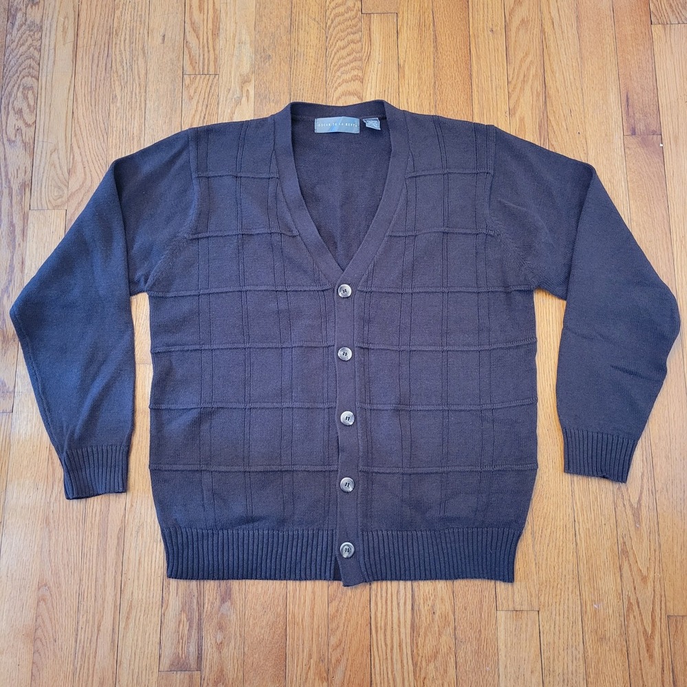 Oscar de la Renta Brown V Neck Button Front Cardigan Sweater L Grandpacore Retro